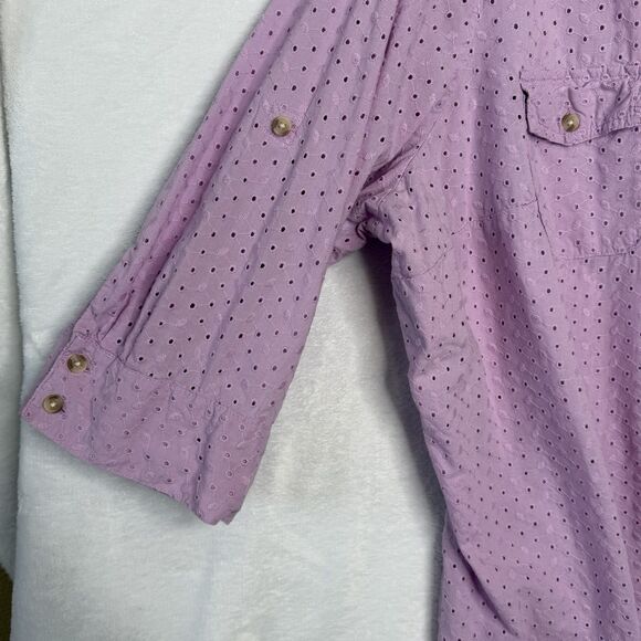 Croft & Barrow Eyelet 3/4 Roll-up Sleeve Button Up Blouse Lilac Purple Size 3x - Picture 8 of 16